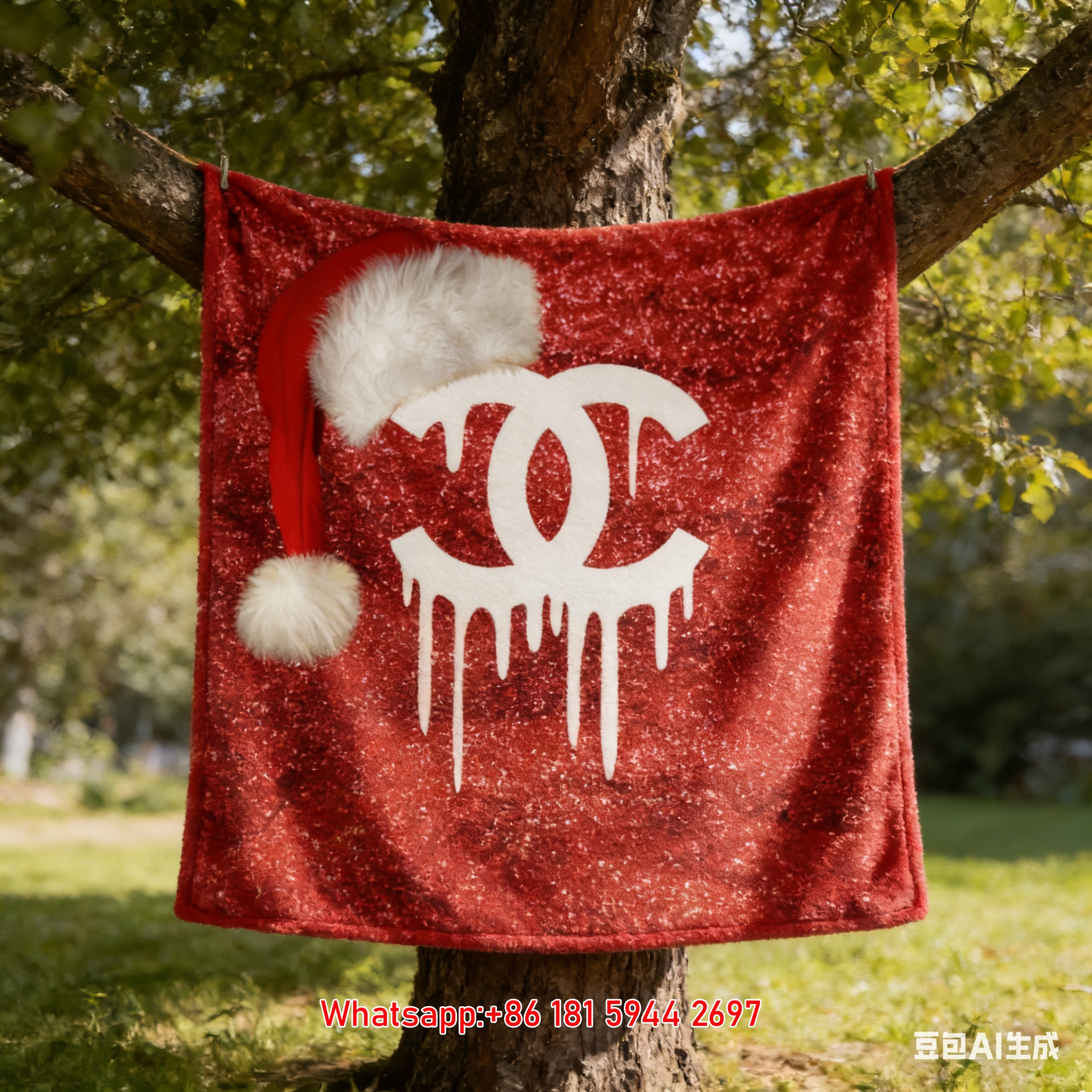 Christmas Dripping Chanel Double C Logo Flannel Sofa Throw Blanket for Festive  IMG_6965